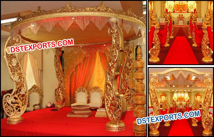 Heavy Golden Carved Swan Mandap