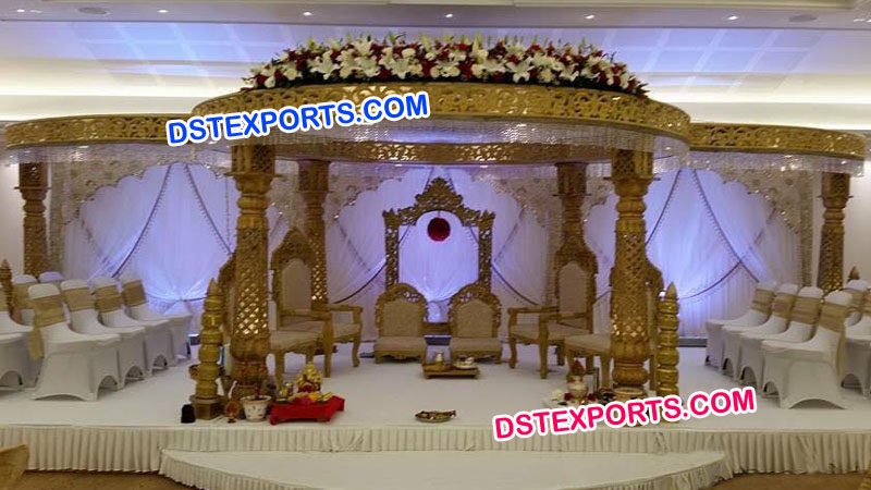 Indian Shadi Golden Carved Mandap