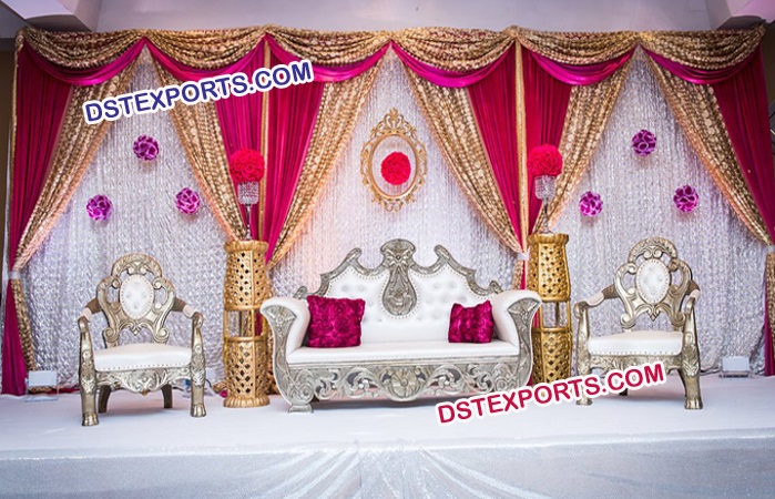 Asian Wedding Silver Metal Carved Furnitures