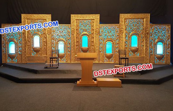 Golden Jharokha Frames Backdrop for Marriage