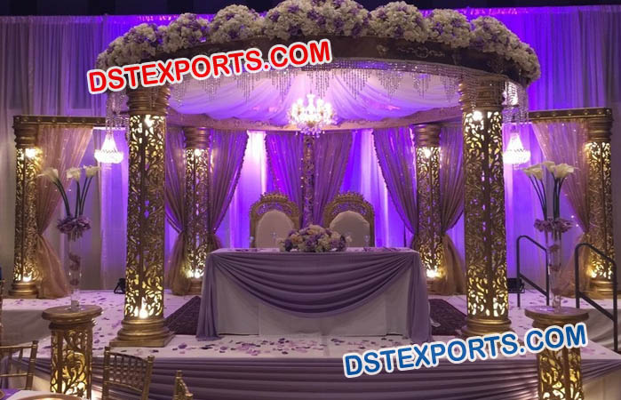 Lighted Golden Carved Mandap