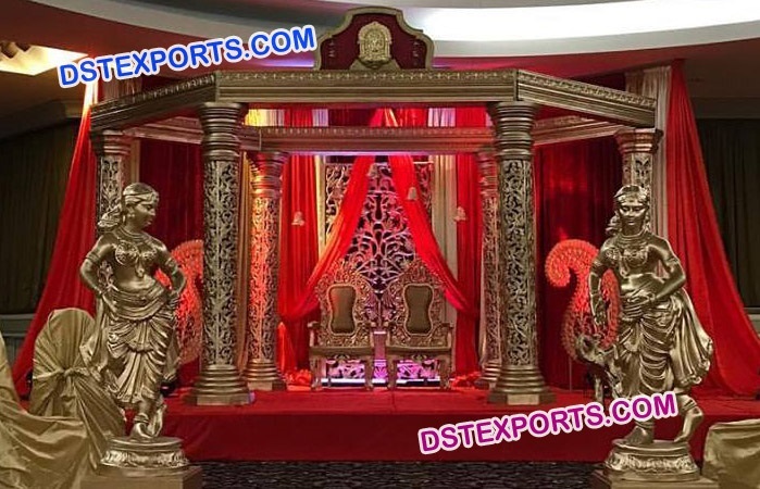 Gold Carved Mandap Set For Indian Wedding