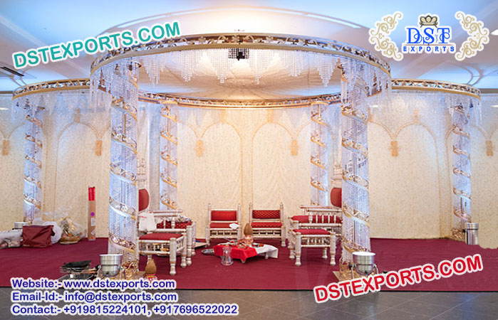 Crystal White Golden Mandap for Wedding Ceremony