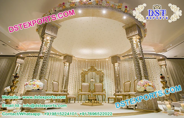 Wooden Triple Pole Pillars Mandap Set for Sale