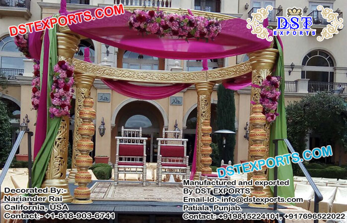 Open Area Round Fiber Carved Mandap Set