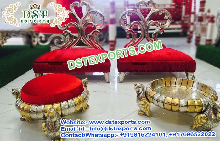 Red Small Mandap Chair Set with Stool