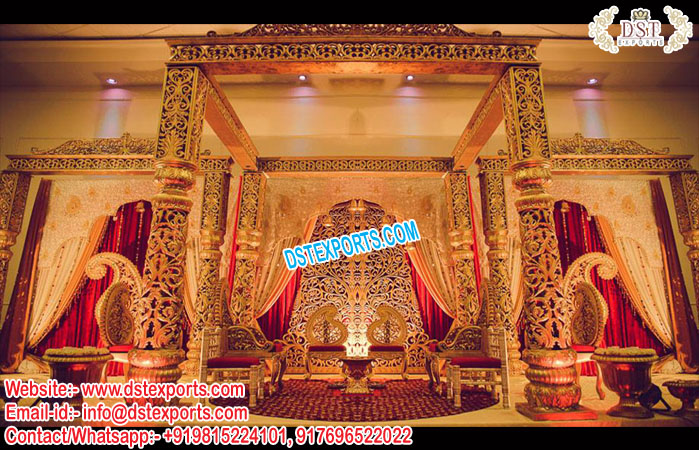 Marvelous Wedding Golden Carved Mandap UK