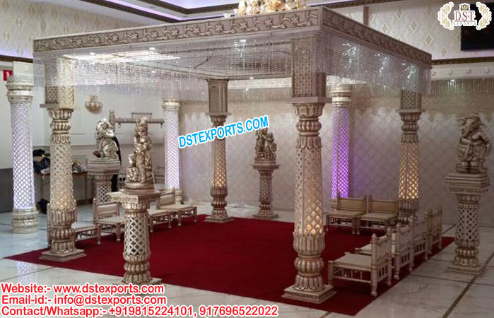 Designer White Theme Fiber Wedding Mandap Paris