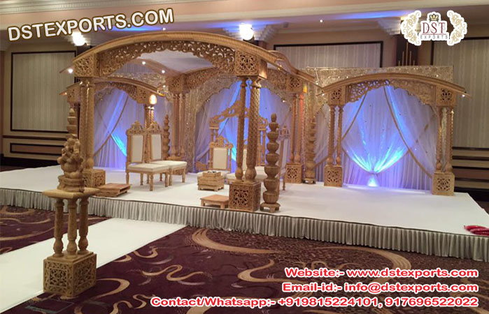 Stylish Wooden Carved Wedding Mandap London