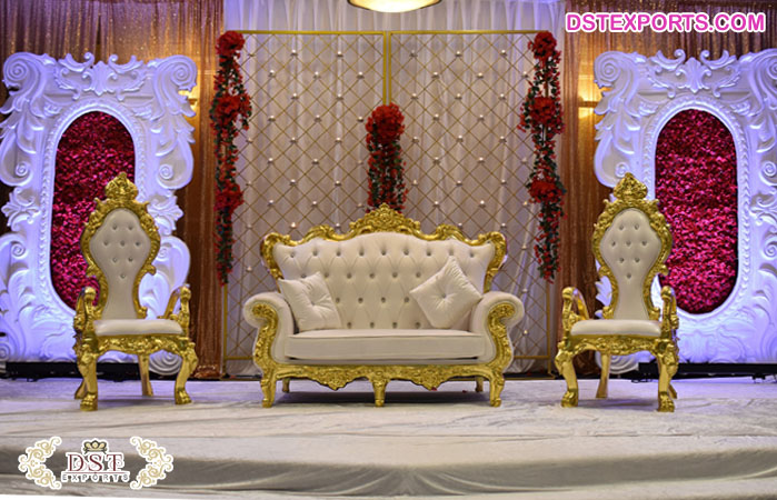 White & Gold Coated Royal Wedding Furniture