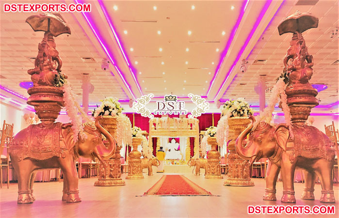 Wedding Aisle FRP Elephant Pillars with Statue