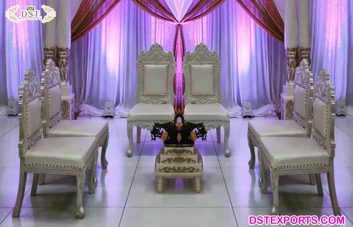 Wedding Wooden Carved White Vedi Chairs