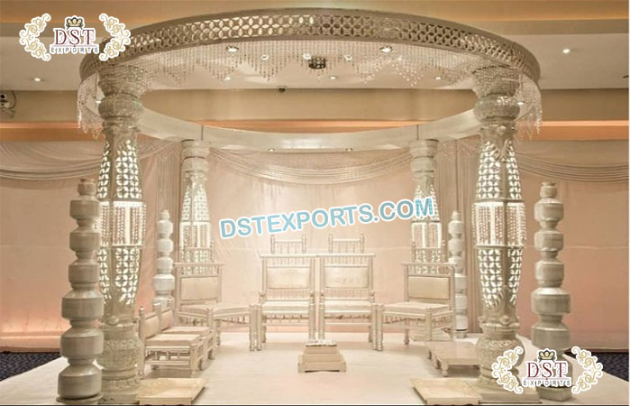 LED Lighted Pillars Wedding Crystal Mandap