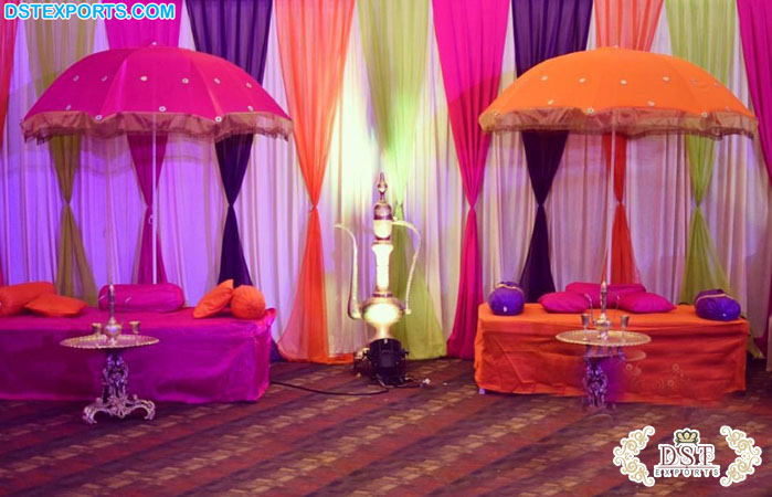 Rustic Mehndi Party Decor with Umbrellas