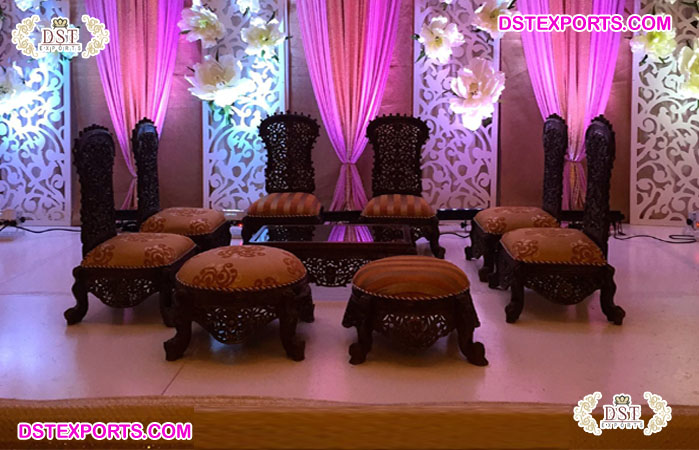 Indian Mandap Furniture Chair Set & Stools