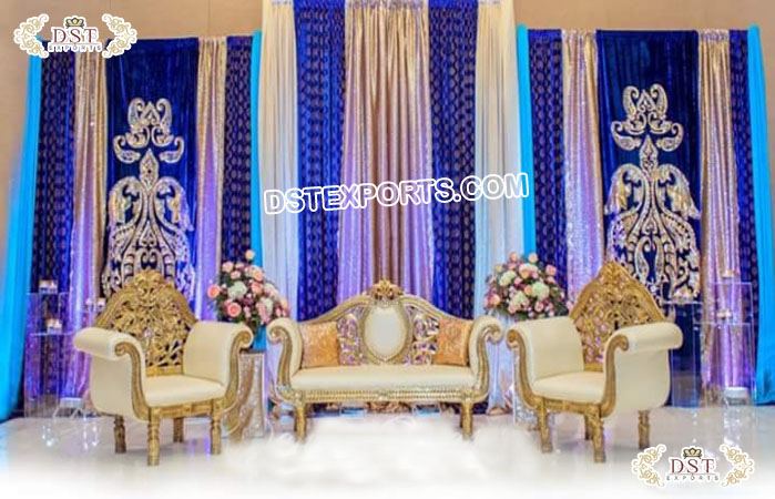 Royal Blue Silver Wedding Backdrop Curtain