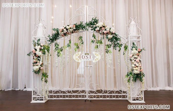 White Iron Gate Wedding Backdrop Decor