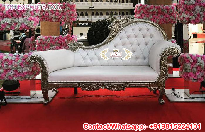 Royal Silver White Wedding Chaise Sofa