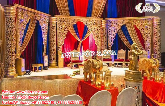 Exclusive Golden Carved Open Mandap Decoration