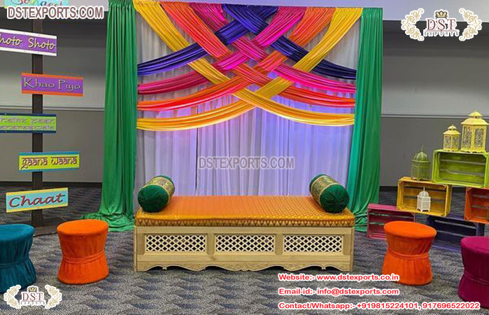 Wedding Mehndi Ceremony Wooden Moroccan Bed Set