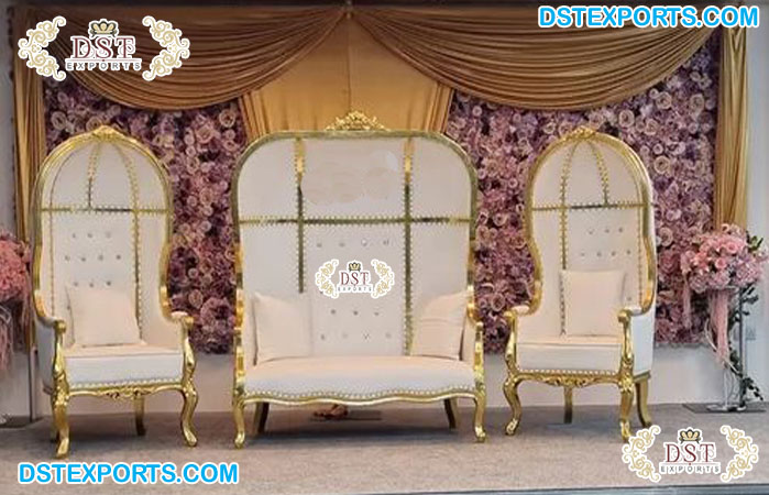 Wedding Reception White Gold Hooded Thrones