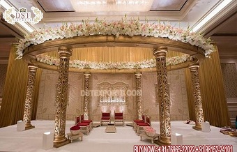 Round Shaped Golden Carved Wedding Mandap