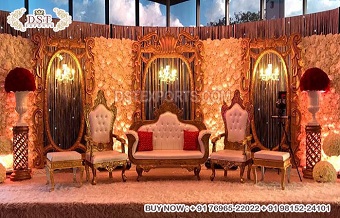 Asian Golden Theme Reception Stage Setup