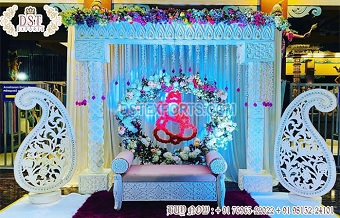 Indian Wedding Reception White Stage Decoration