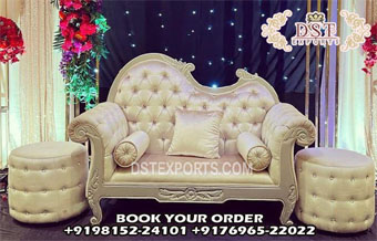 Elegant White Wedding Stage Sofa With Ottomans