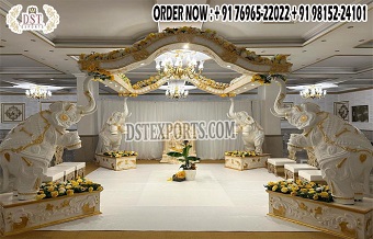 Elegant Elephant Design White Wedding Mandap