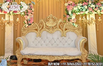 Golden Heavy Carved Couch For Wedding Stage