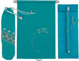 DARK TURQUOISE VELVET POUCH AND SCROLL  CARD