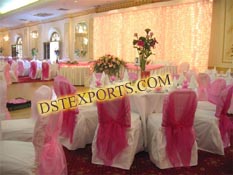 DESIGNER WEDDING HALL CHAIR COVERS WITH SASHAS