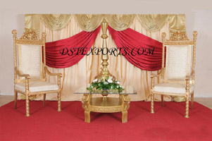 WEDDING STAGE WITH DESIGNER GOLDEN CHAIRS