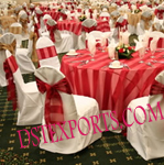 BANQUET HALL CHAIR COVER WITH RED SATIN SASHAS
