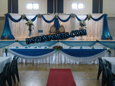 WEDDING STAGE WHITE BLUE BACKDROP