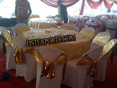 WEDDING CHAIR COVERS WITH GOLDEN SASHAS