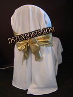 WEDDING CHAIR COVER WITH GOLDEN SASHA