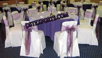 WEDDING CHAIR COVER WITH PURPLE TISSUE SASHAS