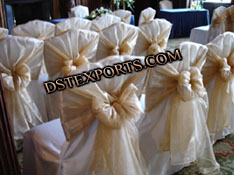 WEDDING CHAIR COVER WITH GOLDEN TIE BACK