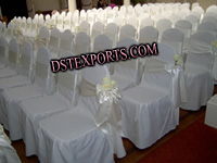 WEDDING WHITE CHAIR COVER  WITH SATIN SASHAS