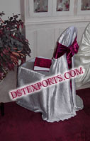 WEDDING SILVER CHAIR COVER WITH MAROON SASHA