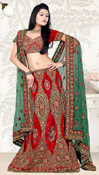 WEDDING RED GREEN PARTYWEAR LEHENGA