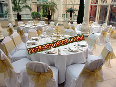 WEDDING CHAIR COVER WITH GOLDEN SASHAS