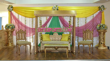 ASIAN WEDDING STAGE WITH GOLDEN SWING