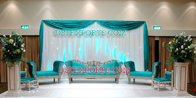 LATEST WEDDING SILVER BLUE SOFA SET