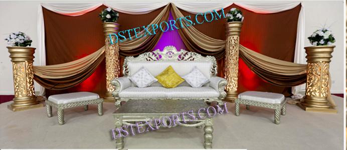 INDIAN WEDDING  GOLDEN  CARVED PILLAR STAGE