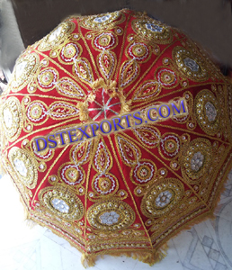 WEDDING EMBROIDED REDISH GOLDEN EUMBRELLA