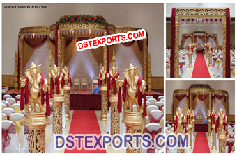 Wedding Fiber Golden Carved Mandap Set