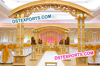 Wedding Heavy Carved Double Pillar Wooden Mandap